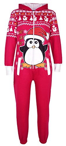 A2Z 4 Kids Girls Boys Novelty Christmas Santa Print - Xmas Onesie Penguin Pink 13