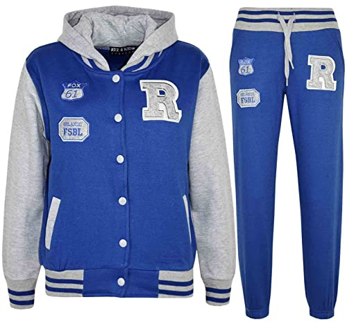 A2Z 4 Kids Unisex Girls Boys Baseball Tracksuit Hoodie With Joggers - T.S Baseball FOX Royal & Grey 9-10