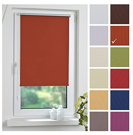 Liedeco® Rollo Klemmfix Thermobeschichtet - 120 x 150 cm Terracotta (BreitexHöhe) / lichtundurchlässig Blickdicht verdunkelnd stufenlos verstellbar/leichte Innen-Montage ohne Bohren mit Klemmträger