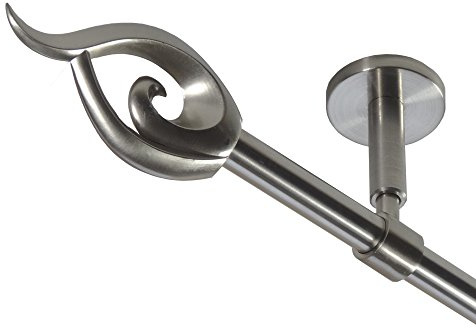 BASIT Gardinenstange Edelstahllook 16mm 1-läufig Decke Wand 400cm lang D11 | Gardinenstangenset einläufig Deckenmontage & Wandmontage Metall Vorhangstange 120-600cm wählbar Kappe Flamme E24