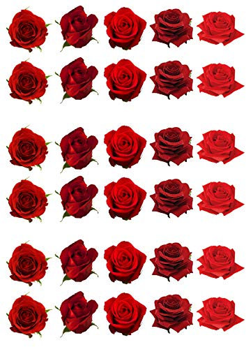 30 wunderschöne rote Rose Blume essbare Wafer Papier Kuchen Topper Dekorationen