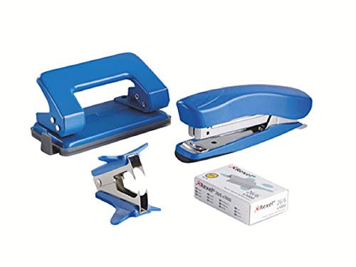 Rexel 2100069 Schreibtisch-Set mit Heftgerät und Locher (Farblich Sortiert)