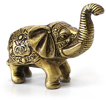 TEMPELWELT Deko Figur indischer Elefant 5,5 x 7 cm, Messing massiv mit schöner Gravur Elefanten Statue verziert orientalisch Indien