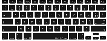 MiNGFi Protection Clavier Silicone Français AZERTY pour MacBook Pro 13 A1278/A1425/A1502(2008–2017) Air 13 A1369/A1466(2010–2017) Pro 15 A1398/A1286(2008–2015) Pro 17 A1297(2011) US/ANSI - Noir