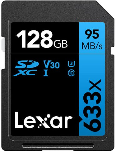 Lexar Professional 633x Scheda SD 128 GB, Scheda di Memoria SDXC UHS-I, U3, V30, Class 10, Fino a 95 MB/s di Lettura, per DSLR di Fascia Media, Videocamera HD, Fotocamere 3D (LSD128GCB1EU633)