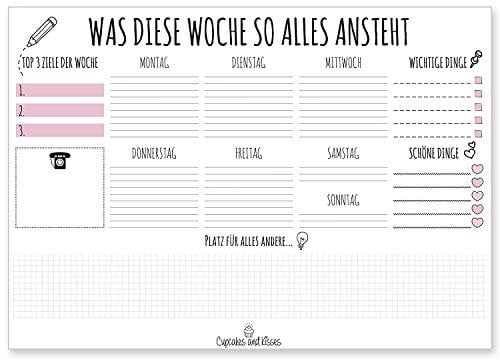 CUPCAKES & KISSES® Schreibtischunterlage zum abreißen I DIN A3 groß I Papier: weiß I Schreibunterlage für Kinder, Mädchen & Erwachsene I To-Do Liste
