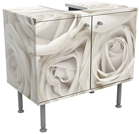 Meuble sous vasque design White Roses 60x55x35cm, petit,60 cm de large, réglable, table de lavabo, armoire de lavabo, lavabo, meuble bas, baignoire, salle de bains, armoire de salle bains, Dimension: 55cm x 60cm