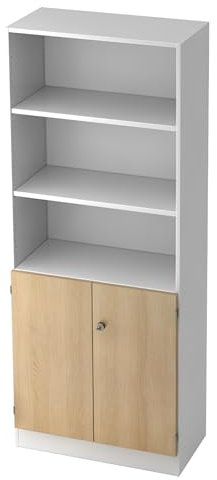 bümö Office Regal-Aktenschrank abschließbar, Büroschrank groß aus FSC-Holz, 80cm breit in Ahorn - abschließbarer Schrank, Büroschrank abschließbar, Büro Möbel Schrank System