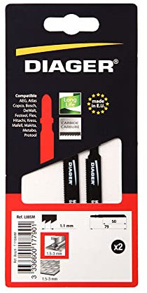 Diager - 2 lames de scie sauteuse Carbure pas de 1,1 x Lu. 50 mm spécial Inox - L005M2 - Diager