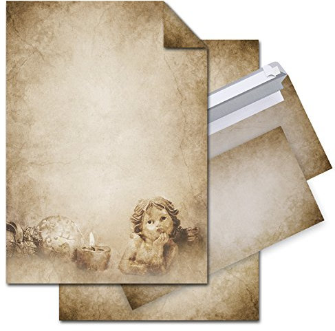 Logbuch-Verlag 100 x Weihnachtspapier mit Engel vintage braun DIN A4 + Umschläge - Weihnachtsbriefpapier Geschäftsbrief Weihnachten