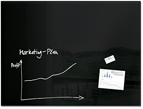 SIGEL GL210 Premium Glas-Whiteboard 120x90 cm schwarz hochglänzend, SGS geprüft, einfache Montage, incl. 2 starke Magnete, Glas-Magnettafel Artverum