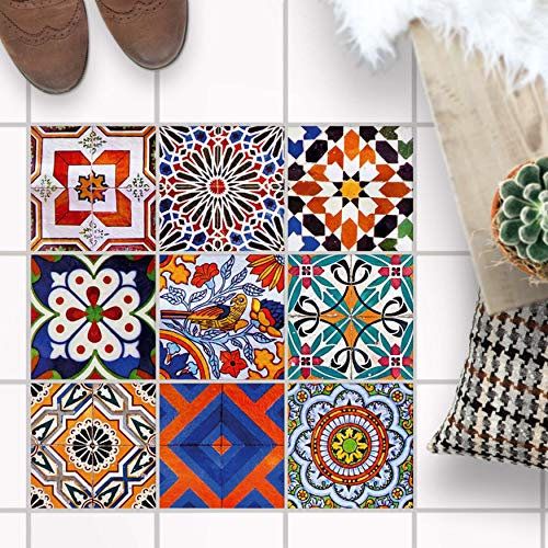 PVC Klebe-Fliesen für - [ Boden Fliesen ] - Aufkleber Folie Sticker für Boden-Fliesen - Küche oder Bad I Fliesensticker als alternative zu Fliesenlack I 10x10 cm - Design Portugiesische Fliesen