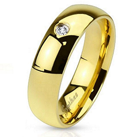 Bungsa 52 (16.6) Hochzeitsring Gold mit Kristall Edelstahl Damen & Herren 49-70 (Fingerring Schmuckring Zirkonia Stein Partnerringe Verlobungsringe Trauringe Damenring Chirurgenstahl)