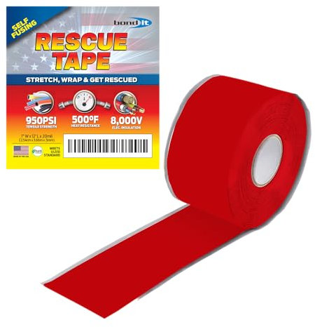 Bond It Rettungsklebeband, selbstverschmelzendes Silikonband, Notfall-Rohr- und Sanitärreparatur, DIY-Reparaturen, Dichtung, Kühlerschlauch, Lecks von elektrischen Drähten, 2,5 cm x 3,7 m, Rot