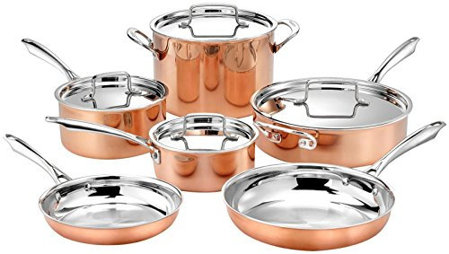 Cuisinart Kooper-Kochgeschirr-Set, 3-lagig, 1 l mit Deckel, 2,5 l mit Deckel, 4 qr Saute mit Deckel und Hilfsbehälter, 20,3 cm und 25,4 cm Pfannen, 8 l Suppentopf, 20-teiliges Set, Kupfer