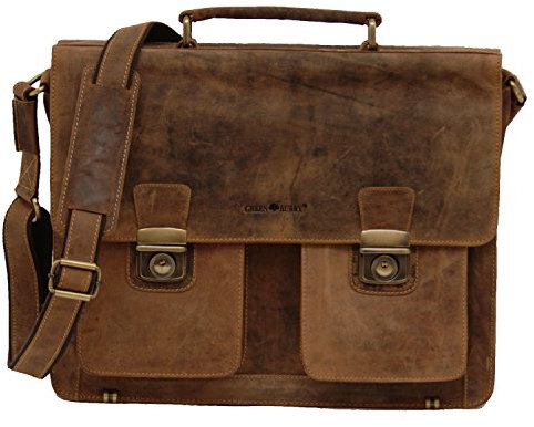 Aktentasche Aktenkoffer Aktenmappe Schultasche 10-aus geschliffenen gewachsten Rindleder - sattelbraun - GeenBurry