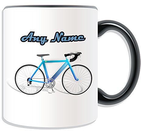 Personalisiertes Geschenk – Road Cycling Becher (Sport Design Thema, Farbe Optionen) – Jeder Name/Nachricht auf Ihre einzigartige Tasse – Fahrrad Touring Racing Bike, keramik, schwarz