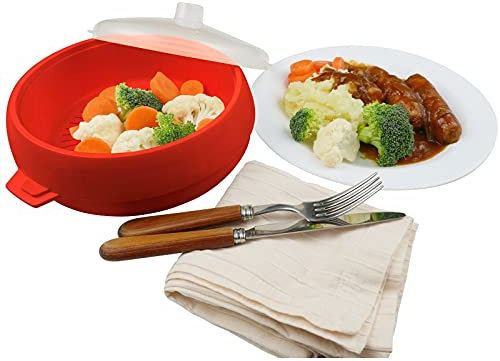 good2heat Microwave Steamer, 1.5L, Red, BPA Free and Dishwasher Safe