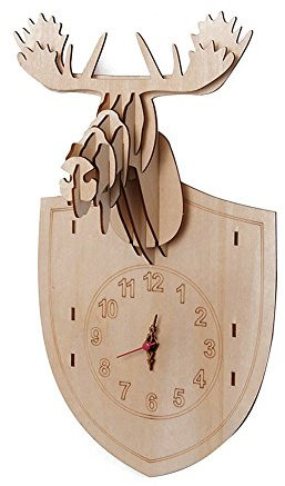 DbKW DIY Wanduhr, bemalbares Bastelset aus Holz zum selbstständigen zusammenbauen Einer Uhr. Inkl Uhrwerk, Zeiger und Montageanleitung (Elch)