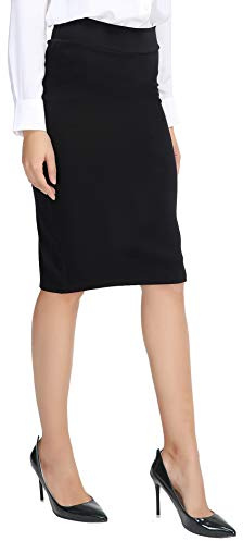 Urban CoCo Women's Elastic Waist Stretch Bodycon Midi Pencil Skirt (XL,Black)