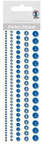 Ursus 75010006 - Perlen Sticker, Bordüren, rund, blau, 5 Stück in verschiedenen Größen, selbstklebend, einfach von der Folie abzuziehen, in verschiedenen Farbtönen
