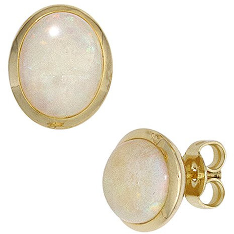 Ohrstecker mit Opal oval glatt gewölbt 585 Gold Gelbgold Ohrschmuck Damen