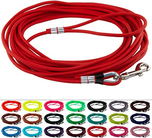 LENNIE Runde BioThane Schleppleine für Hunde von 15-25kg, Ø 6mm, 15m lang, mit Handschlaufe, Rot