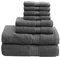 Madison Park Luxus-Badetuch-Set, 800 g/m², 100 % Baumwolle, Grau, 8-Piece, Include 2 Badetücher, 2 Handtücher & 4 Waschhandtücher