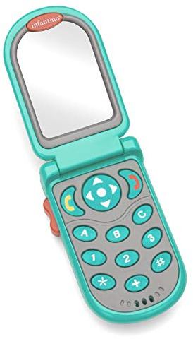 Infantino Flip and Peek Fun Phone: Bilingual with 3 English & 3 Spanish Phrases, Sounds Effects for Engagement, Peek a Boo Mirror Inside, 2 Colors, Ages 3 Months +
