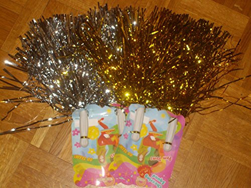 Wibel GmbH 2er Set Tanzwedel Pompon Cheerleader Puschel funkelnd Silber + Gold