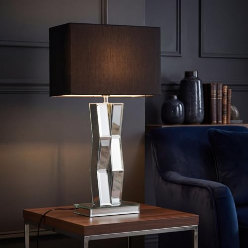 Licht-Erlebnisse Nachttischlampe Schlafzimmer E27 mit Kabelschalter, Stoffschirm Spiegelglas, 60 cm, Modern Elegant, kompatibel mit LED, Tischleuchte Wohnzimmer