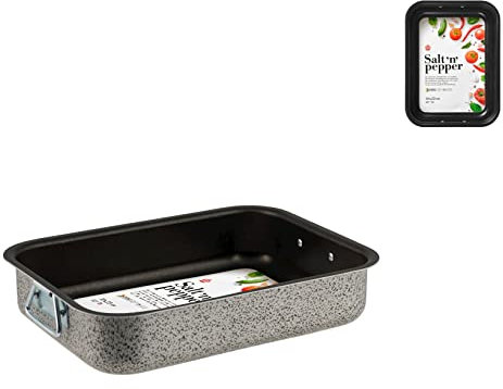 Home Salt Peper Plat à rôti, revêtement Anti-adhésif, 30 x 22 cm, Aluminium, Noir/Gris
