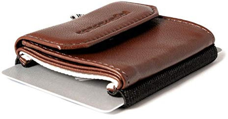 Space Products ® Mini Geldbörse braun-schwarz I Sehr kleines Echtleder Wallet/Portemonnaie mit Münzfach I 15 Karten + Geldscheine + Münzen I Push Black Chocolate