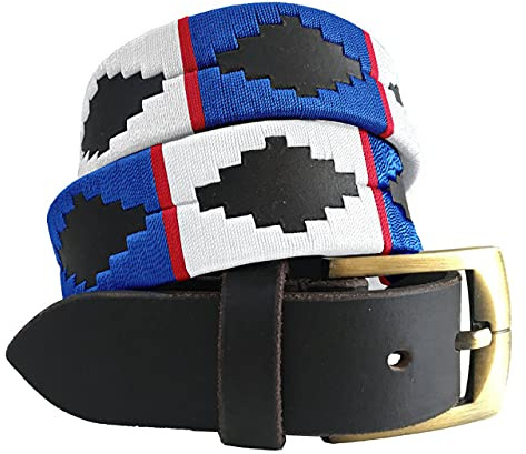 CARLOS DIAZ Herren Damen Premium Unisex Braunes Leder Bestickt Designer Polo Gürtel