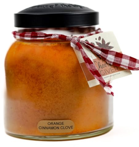 A Cheerful Giver — Orange Cinnamon Clove - 34oz Papa Scented Candle Jar with Lid - Keepers of the Light - 155 Hours of Burn Time, Gift for Women, Orange