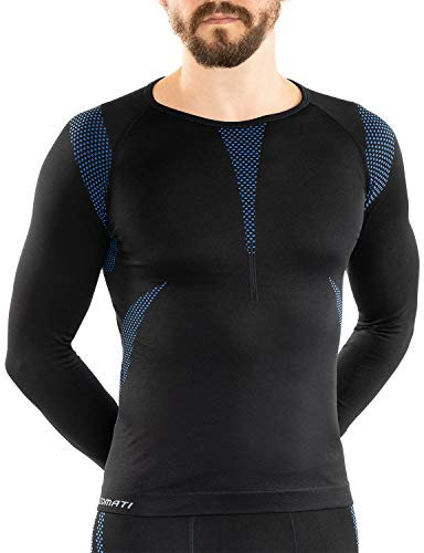 Gomati Herren Thermo Unterhemd Seamless Funktionswäsche schnelltrocknend - Blau S-M