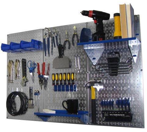 Wall Control Organizer per Pegboard da 1,2 m, Set di attrezzi in metallo con lavagna zincata e accessori blu