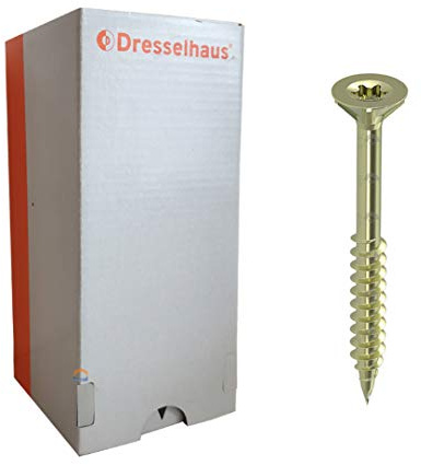 Dresselhaus JD-79 Spanplattenschrauben mit I-Stern, Senkkopf, Teilgewinde und Fräsrippen unter dem Kopf I 15 3,5 x 30 K5 galv. verzinkt gelb chromatiert