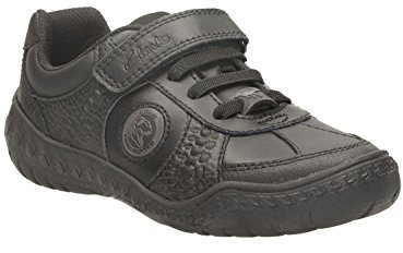 Clarks Boys School Stomp Rex Inf Leather Shoes In Black Wide Fit Size 7