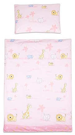Baby Comfort 2 Piece Duvet Cover & Pillowcase Bedding Set 150x120 cm for Toddler Junior Cot Bed 12M+ (Zoo Pink)