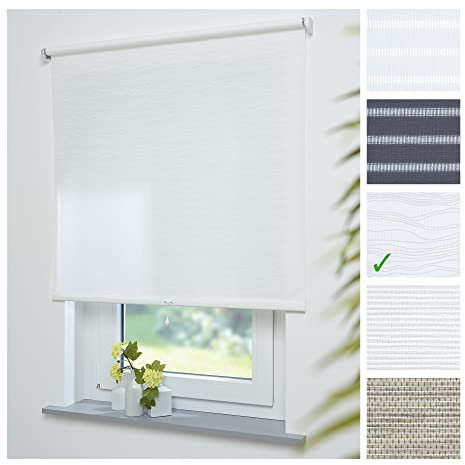 Liedeco® Rollo, Spring-, Schnapprollo / 202 x 180 cm (Breite x Höhe), Faden weiß/Stoff mit Dekor, Lichtdurchlässig, Blickdicht/viele Farben, Größen/Breiten 60-200 cm/Variable Montage möglich