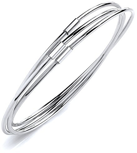 Jewelco London Ladies Sterling Silver Russian Wedding Bangle Bracelet 3 x 1.5mm