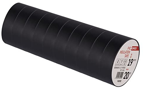 EMOS PVC-Isolierband Schwarz 10er Pack, 19mmx20m, 0,13mm Bandstärke, selbstklebend, hohe Spannungsfestigkeit und Anwendungstemperaturbereich, UV-beständig, wasserdichte Verbindung, ohne Textilgewebe