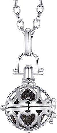 Morella Damen Schutzengel Halskette Edelstahl 70 cm mit Anhänger Liebesherzen und Klangkugel grau Ø 16 mm in Schmuckbeutel
