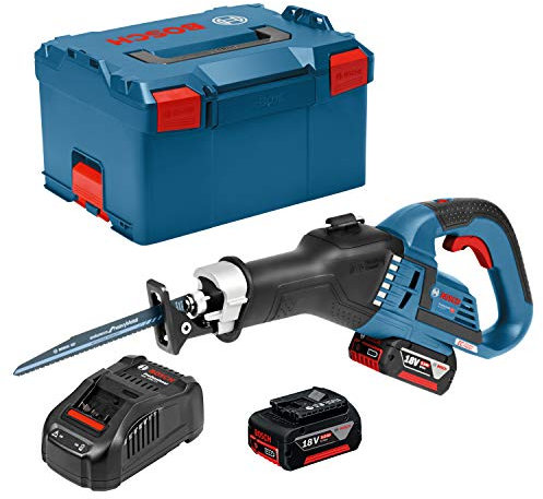 Bosch Professional 06016A8107 GSA 18 V-32 Akku-Säbelsäge, 2 x 5,0 Ah Akku, Schnellladegerät, 2x Säbelsägeblatt, L-Boxx, 18 V