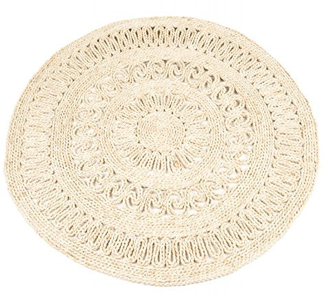NaDeco Strohteppich mit Muster 60 cm rund | Maisstrohteppich Natur | Stroh Teppich | Maisstroh Teppich | Reisstrohteppich | Naturteppich | Wandteppich | Boho Teppich