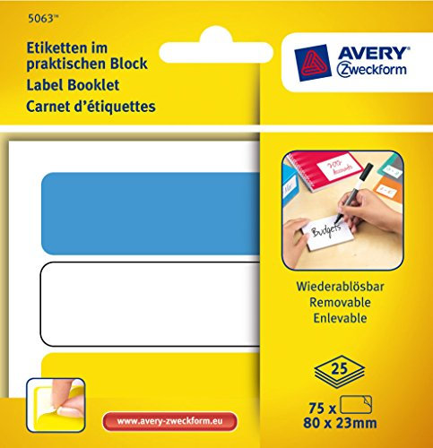 Avery Zweckform 5063 Organisations-Etiketten, zur Handbeschriftung, 80 x 23 mm, 25 Blatt/75 Etiketten, farbig sortiert