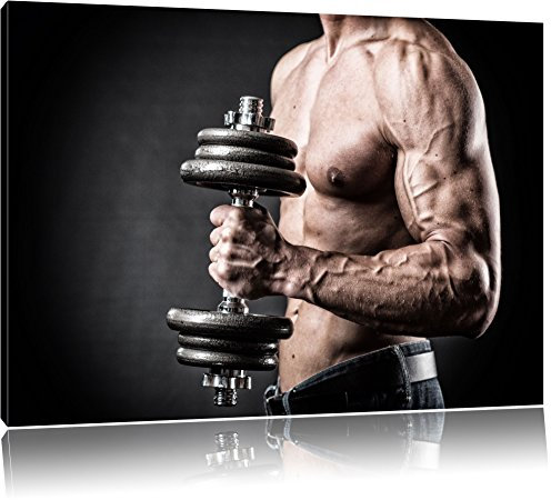 Pixxprint Dark Arnold Schwarzenegger Training, Größe: 100x70cm, Leinwandbild, fertig gespannt, Wandbild, Dekoration, Kunstdruck, kein Poster