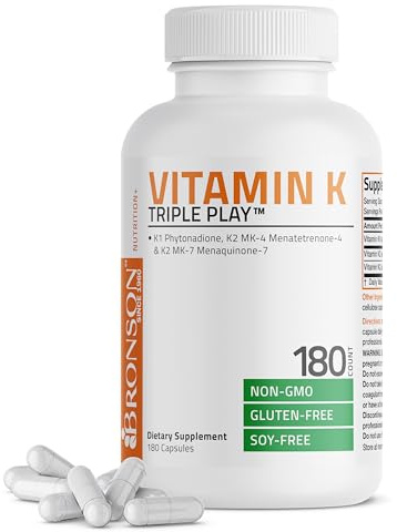 Vitamin K Triple Play (Vitamin K2 MK7 / Vitamin K2 MK4 / Vitamin K1) Full Spectrum Complex Vitamin K Supplement, 180 Capsules