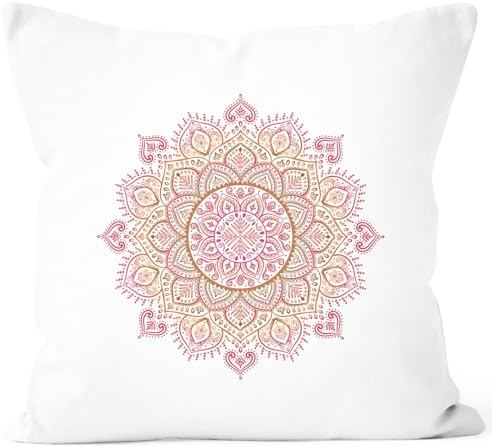 Autiga Kissenbezug Kissen-Hülle Mandala Ethno Boho Bohemian Deko-Kissen 40x40 Baumwolle Weiss 40cm x 40cm